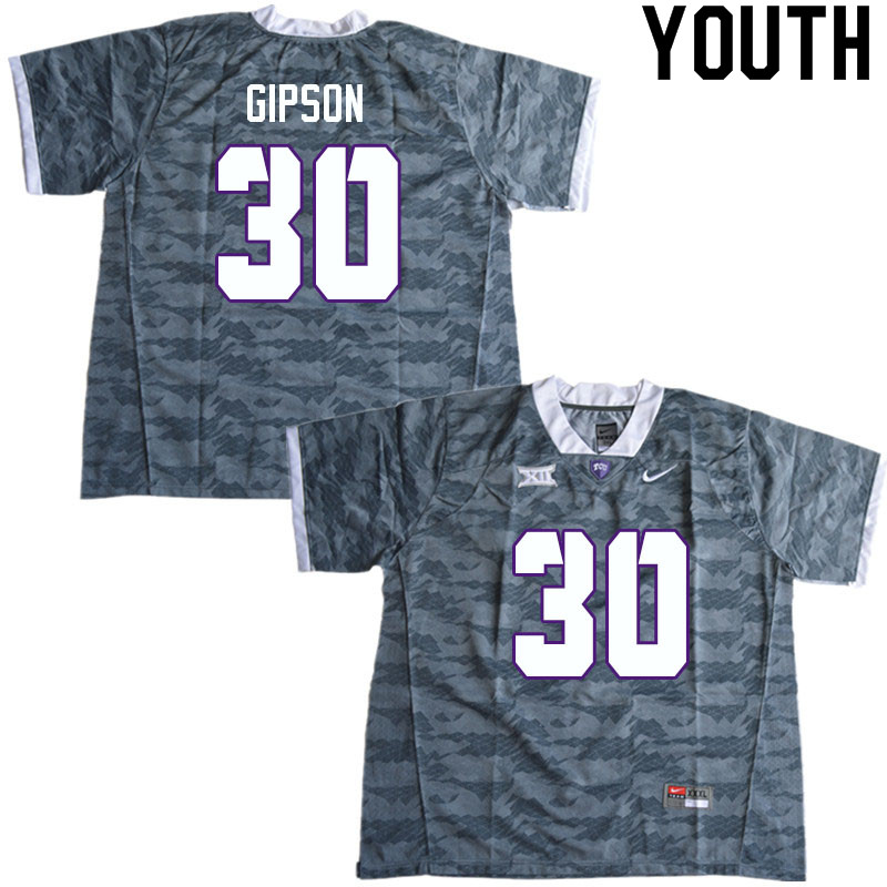 Youth #30 Jayhvion Gipson TCU Horned Frogs College Football Jerseys Sale-Gray - Click Image to Close